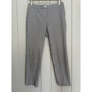 Michael Kors Slim Pants 8 Navy Blue Gingham Made in Italy Stretch Cotton Blend